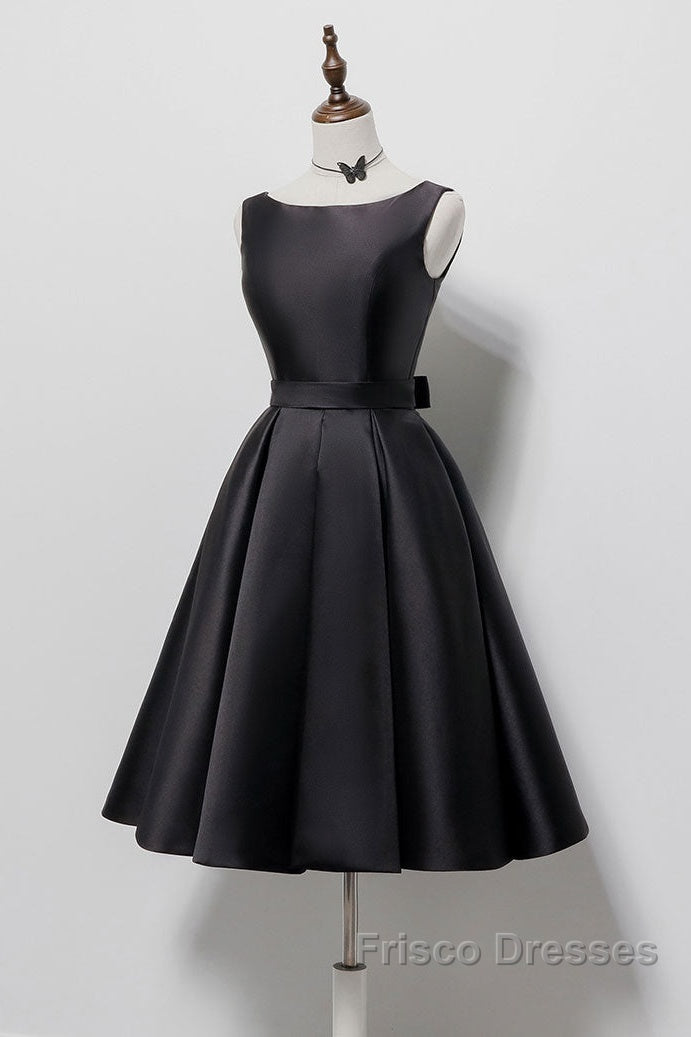 Simple A-Line Satin Black Short Formal Prom Dress, Black Homecoming Dress