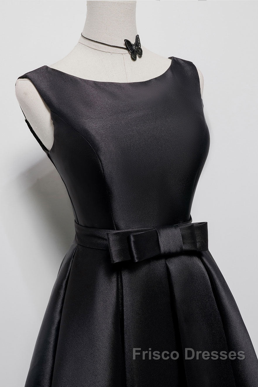 Simple A-Line Satin Black Short Formal Prom Dress, Black Homecoming Dress