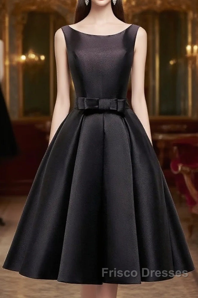 Simple A-Line Satin Black Short Formal Prom Dress, Black Homecoming Dress Main image