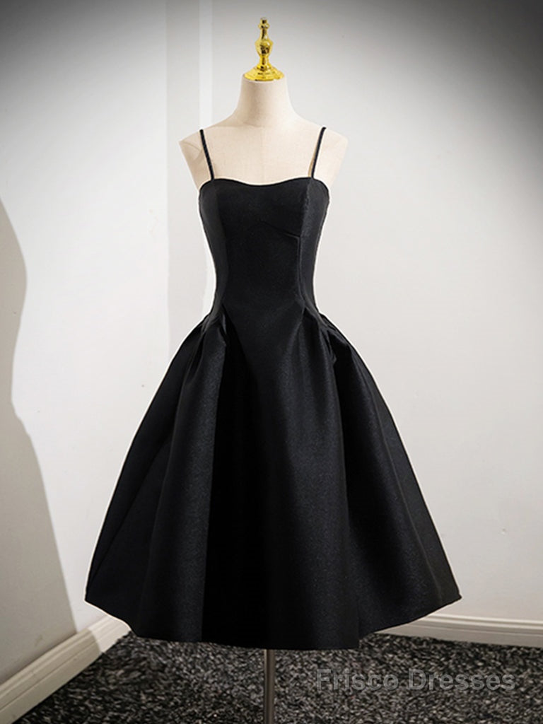 Simple A-Line Satin Black Short Prom Dress, Cute Black Homecoming Dress Main image