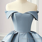 Simple A-Line Satin Blue Long Formal Prom Dress, Blue Satin Long Formal Dress