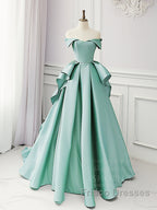 Simple A-Line Satin Blue Long Formal Prom Dress, Blue Satin Long Formal Dress