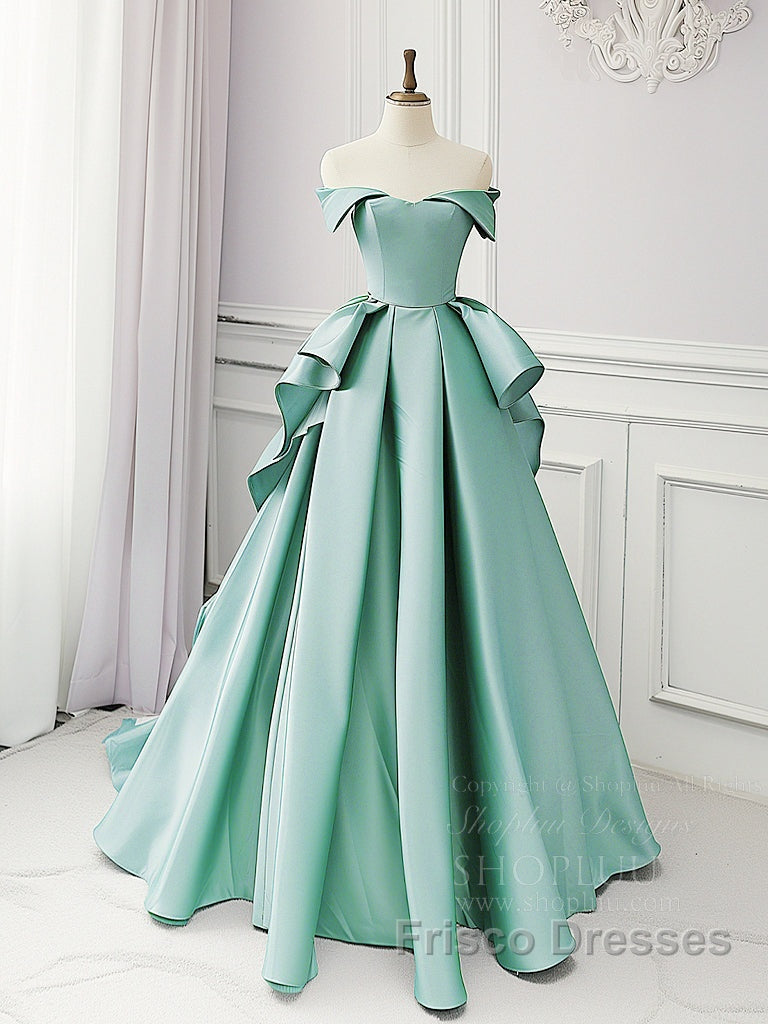 Simple A-Line Satin Blue Long Formal Prom Dress, Blue Satin Long Formal Dress