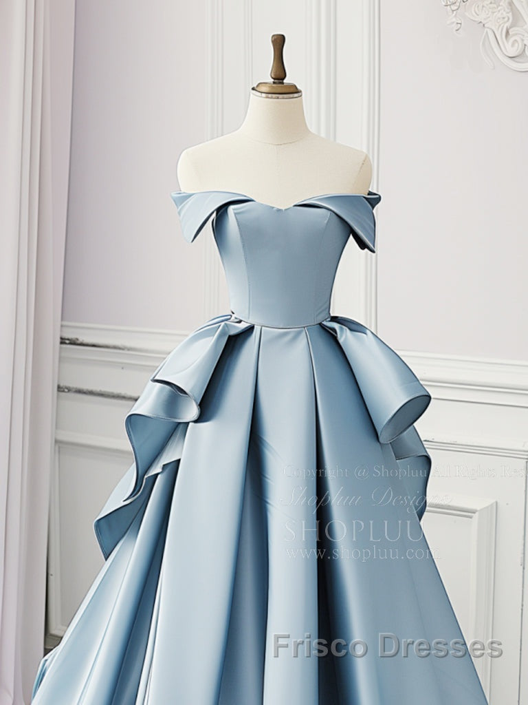 Simple A-Line Satin Blue Long Formal Prom Dress, Blue Satin Long Formal Dress