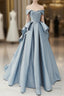Simple A-Line Satin Blue Long Formal Prom Dress, Blue Satin Long Formal Dress