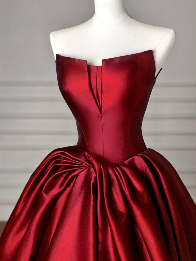 Simple A-Line Satin Burgundy Long Prom Dress, Burgundy Long Evening Dress Secondary image