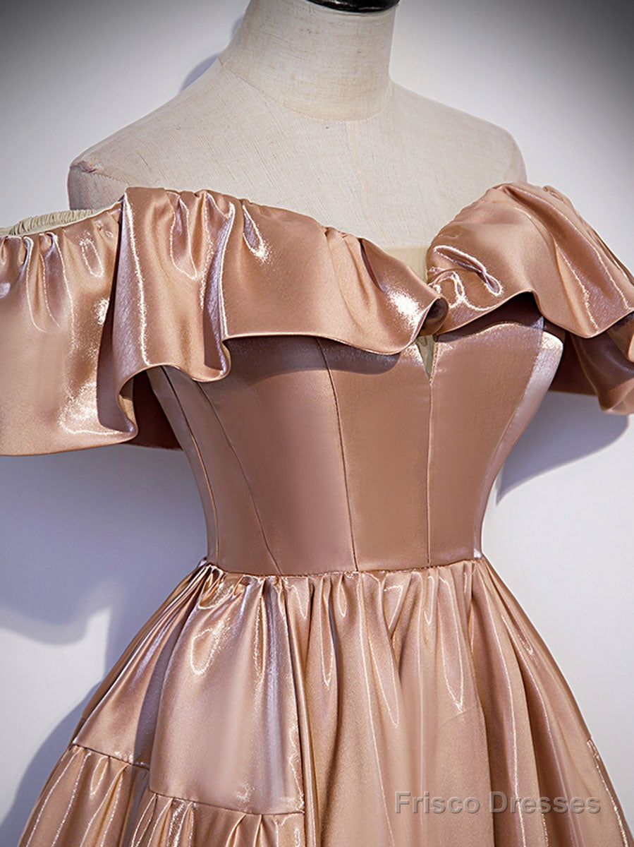 Simple A Line Satin Champagne Long Prom Dress, Champagne Evening Dress Secondary image