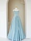 Simple A Line Satin Long Prom Dress, Blue Long Bridesmaid Dress