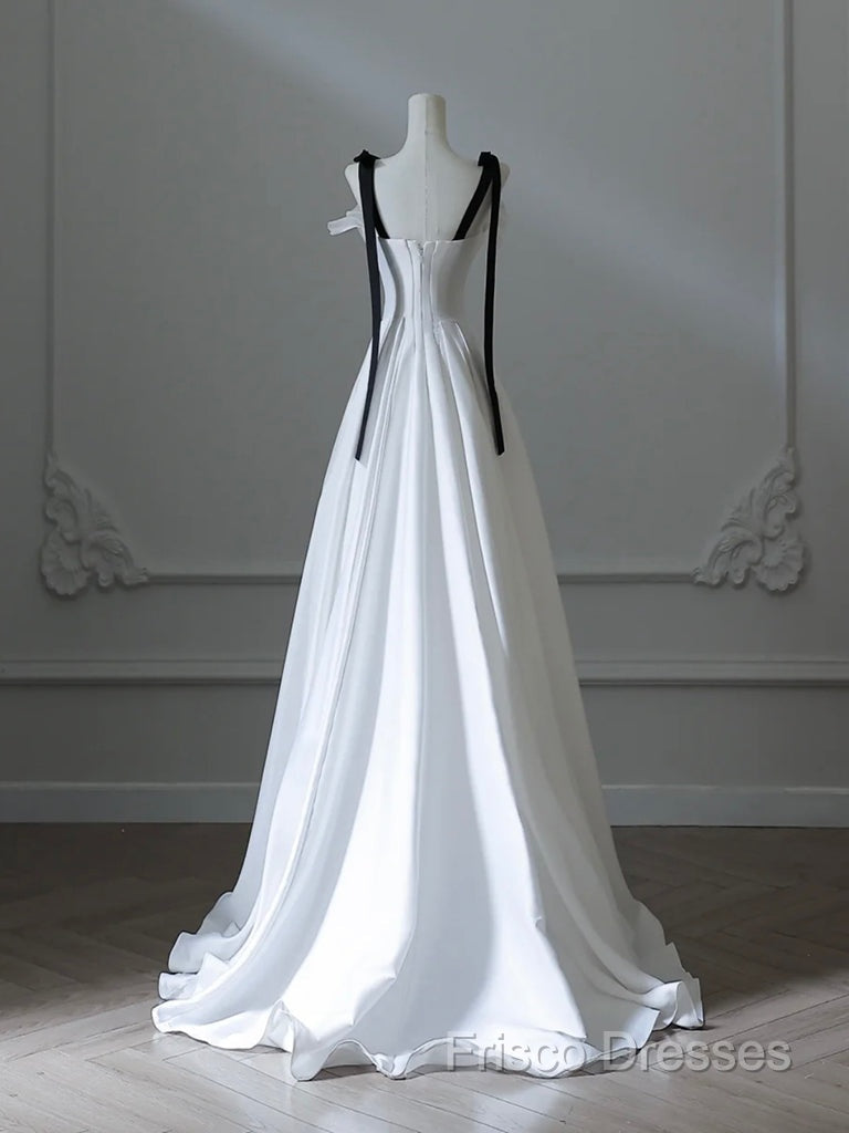 Simple A-Line Satin White Long Formal Prom Dress, White Long Formal Dress Secondary image