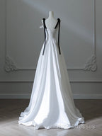 Simple A-Line Satin White Long Formal Prom Dress, White Long Formal Dress