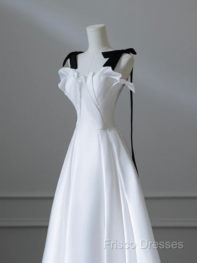 Simple A-Line Satin White Long Formal Prom Dress, White Long Formal Dress