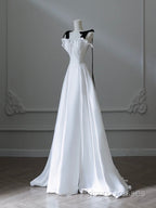 Simple A-Line Satin White Long Formal Prom Dress, White Long Formal Dress