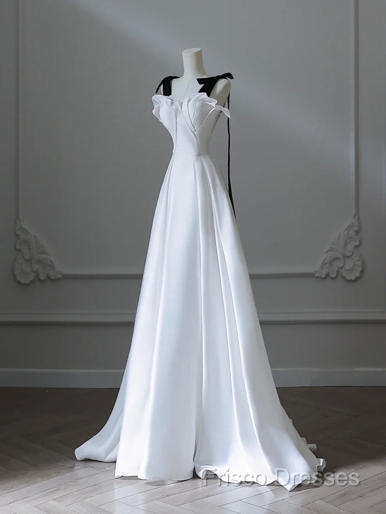 Simple A-Line Satin White Long Formal Prom Dress, White Long Formal Dress