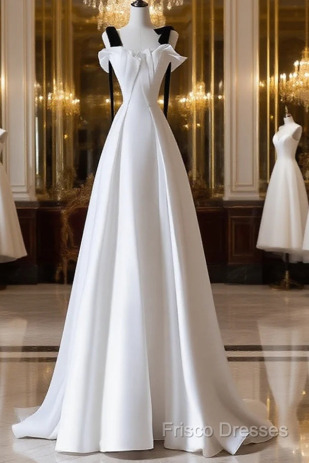 Simple A-Line Satin White Long Formal Prom Dress, White Long Formal Dress
