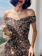 Simple A Line Sequin Prom Dresses Evening Dress