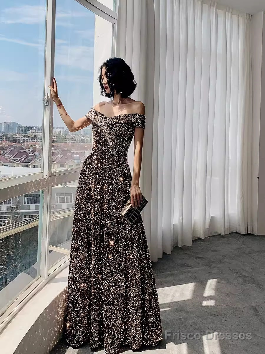 Simple A Line Sequin Prom Dresses Evening Dress