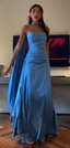 Simple A Line Spaghetti Straps Blue Satin Prom Dresses Birthday Outfits
