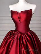 Simple A Line Strapless Burgundy Floor Length Formal Prom Dress