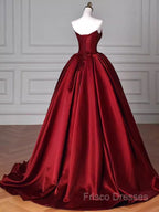 Simple A Line Strapless Burgundy Floor Length Formal Prom Dress