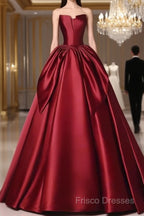 Simple A Line Strapless Burgundy Floor Length Formal Prom Dress