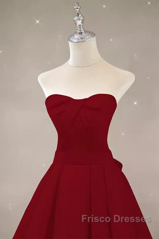 Simple A Line Strapless Long Red Formal Prom Dress Evening Dress Secondary image