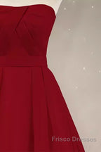 Simple A Line Strapless Long Red Formal Prom Dress Evening Dress