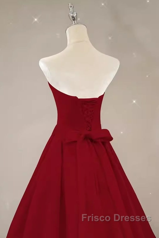 Simple A Line Strapless Long Red Formal Prom Dress Evening Dress