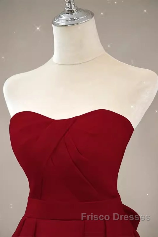Simple A Line Strapless Long Red Formal Prom Dress Evening Dress