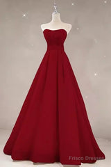 Simple A Line Strapless Long Red Prom Dress Evening Dress