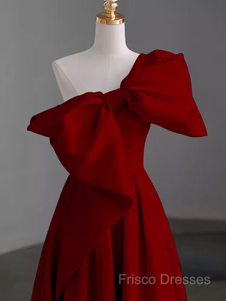 Simple A Line Strapless Red Floor Length Formal Prom Dress