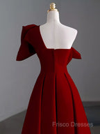 Simple A Line Strapless Red Floor Length Formal Prom Dress