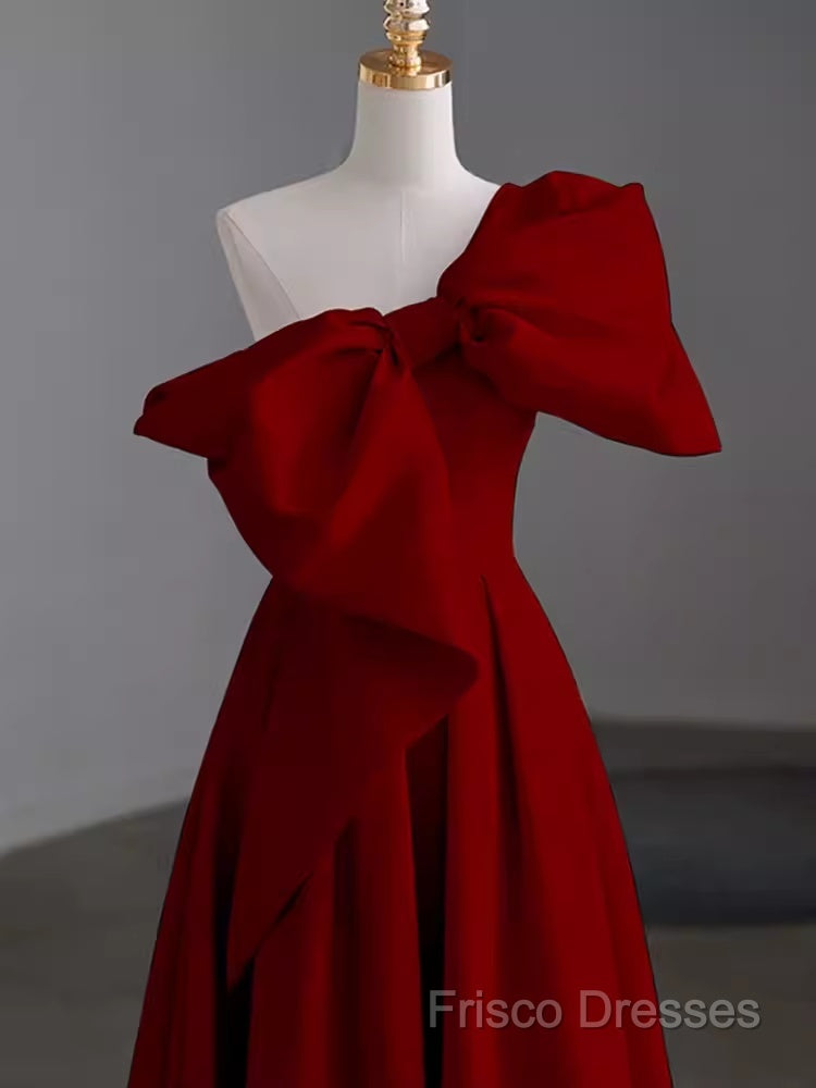 Simple A Line Strapless Red Floor Length Formal Prom Dress