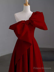 Simple A Line Strapless Red Floor Length Prom Dress