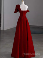 Simple A Line Strapless Red Floor Length Formal Prom Dress