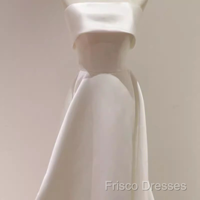 Simple A Line Strapless Satin Ivory Wedding Dress