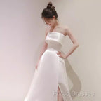 Simple A Line Strapless Satin Ivory Wedding Dress