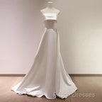 Simple A Line Strapless Satin Ivory Wedding Dress