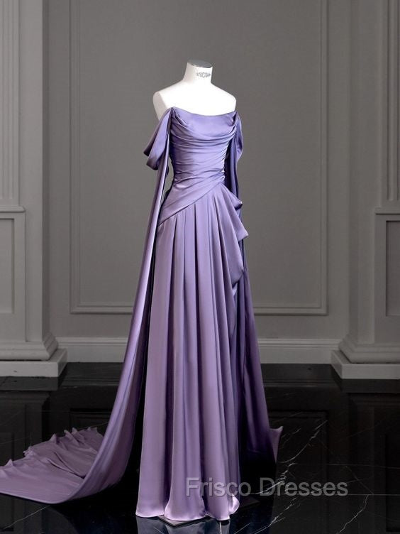 Simple A Line Strapless Sleeveless Satin Lilac Formal Prom Dress Long Formal Prom Dress Secondary image