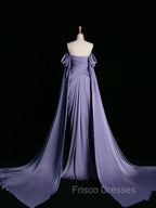 Simple A Line Strapless Sleeveless Satin Lilac Formal Prom Dress Long Formal Prom Dress