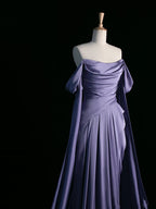 Simple A Line Strapless Sleeveless Satin Lilac Prom Dresses Long Prom Dress
