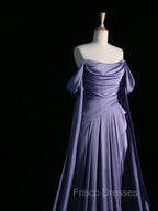 Simple A Line Strapless Sleeveless Satin Lilac Formal Prom Dress Long Formal Prom Dress