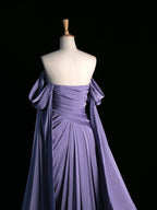 Simple A Line Strapless Sleeveless Satin Lilac Prom Dresses Long Prom Dress