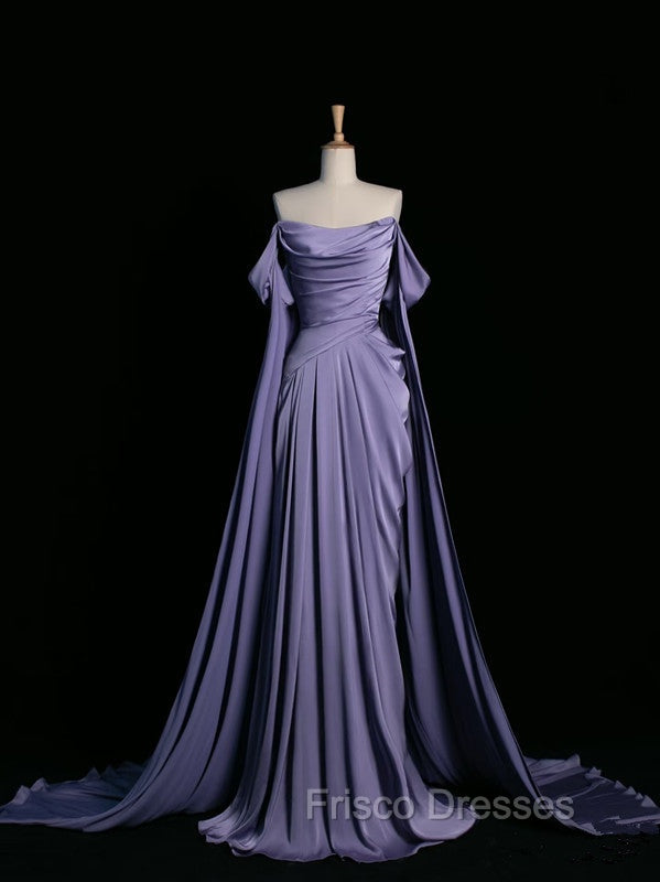 Simple A Line Strapless Sleeveless Satin Lilac Formal Prom Dress Long Formal Prom Dress