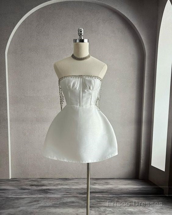Simple A Line Strapless White Homecoming Dress 16Th Birthday Outfits Main image