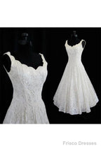Simple A-Line Straps Jewel Knee-Length Lace Beach Wedding Dresses