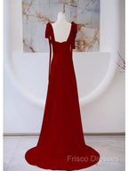 Simple A Line Straps Long Red Formal Prom Dress Formal Dress