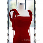 Simple A Line Straps Long Red Formal Prom Dress Formal Dress