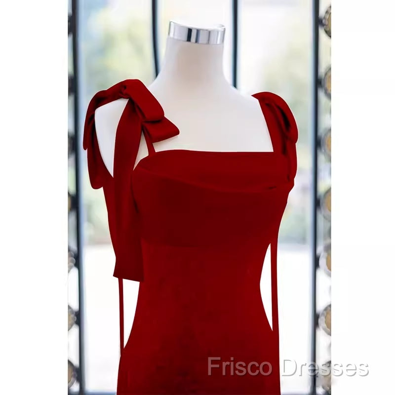 Simple A Line Straps Long Red Formal Prom Dress Formal Dress