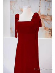 Simple A Line Straps Long Red Prom Dress Evening Dress