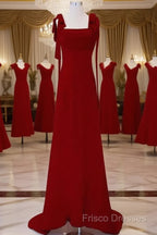 Simple A Line Straps Long Red Formal Prom Dress Formal Dress